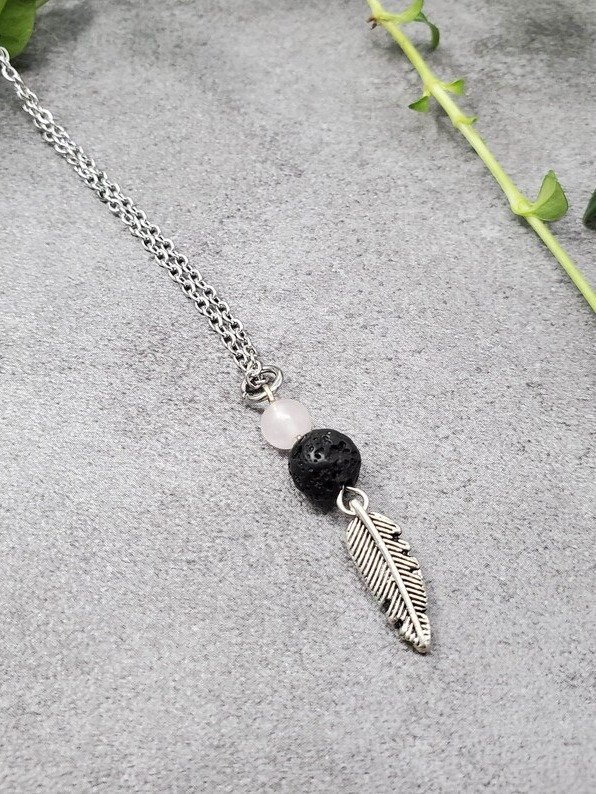 Light As a Feather Aromatherapy Necklace | Lava Stone Diffuser | Amethyst or Rose Quartz | Minimalist Healing Pendant product image (3)