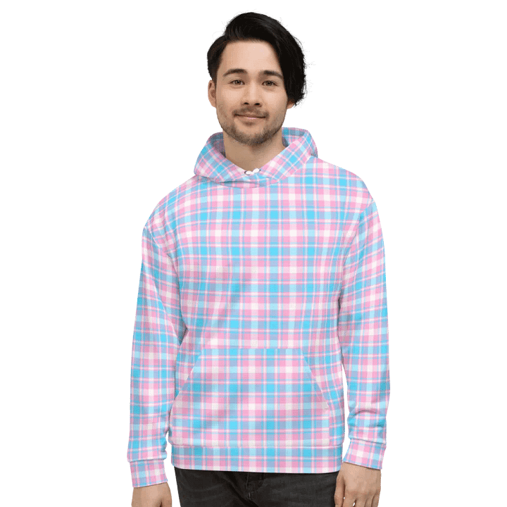 Baby Blue, Pink, and White Plaid Hoodie product image (2)