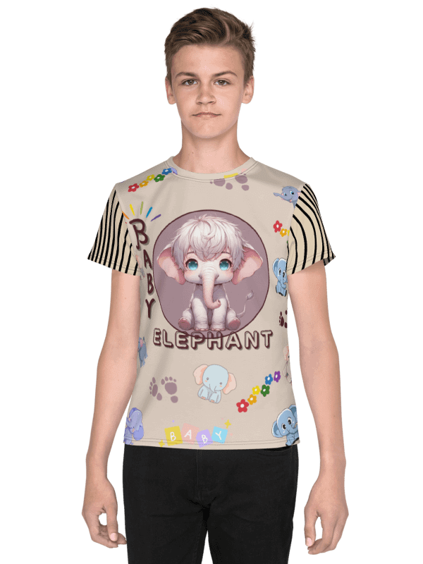 KIDS- GIRL TEE -BABY ELEPHANTS (Brown) - All-Over Print Youth Crew Neck T-Shirt product image (3)