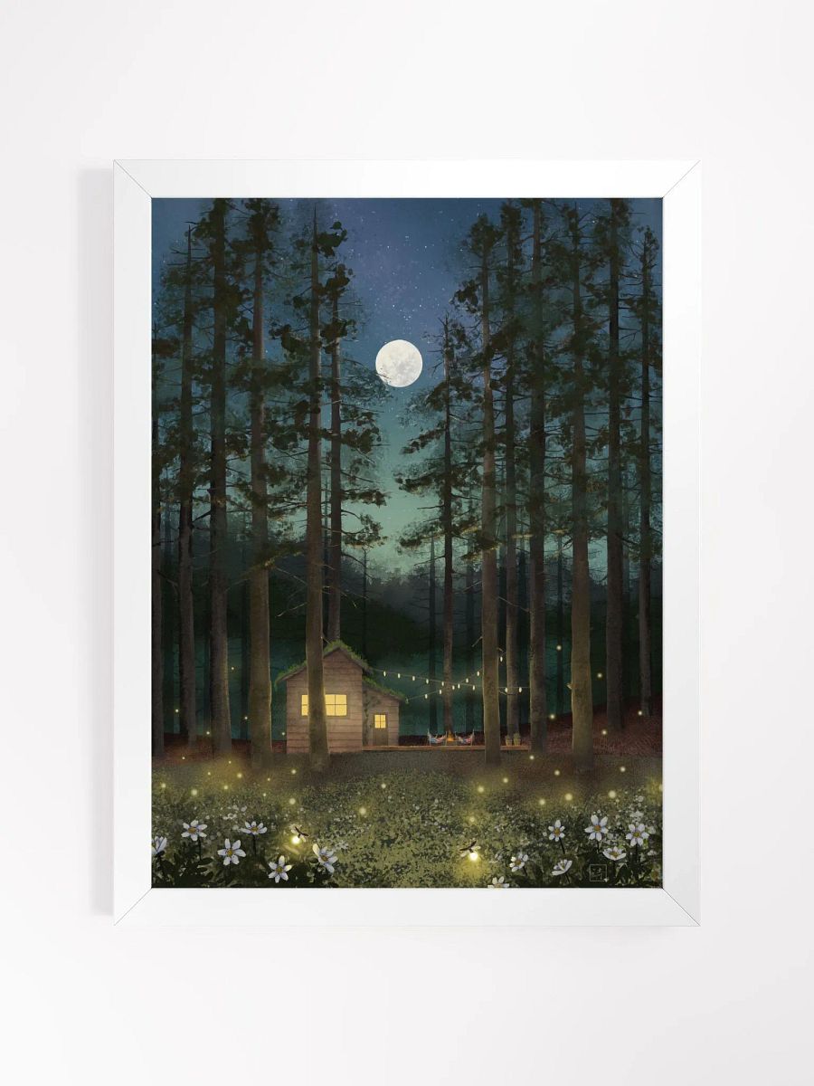 Framed Art Print - Cabin in the Woods Under a Full Moon product image (1)