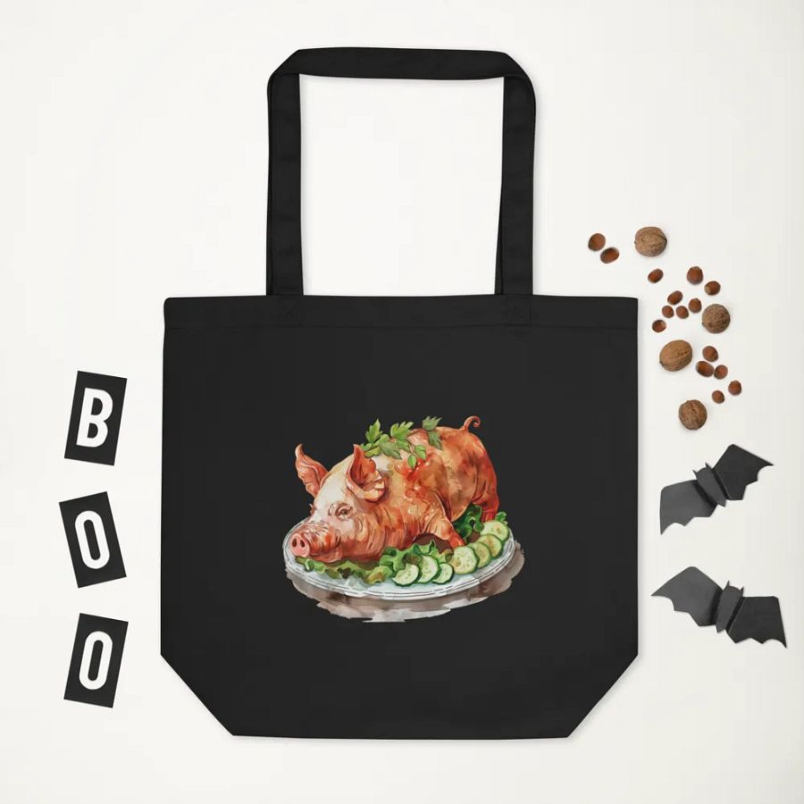 LECHON TOTE: VERSATILE USE, ORGANIC BLACK TOTE BAG, FILIPINO (DOUBLE-SIDED), PORK ROASTED PIG product image (5)