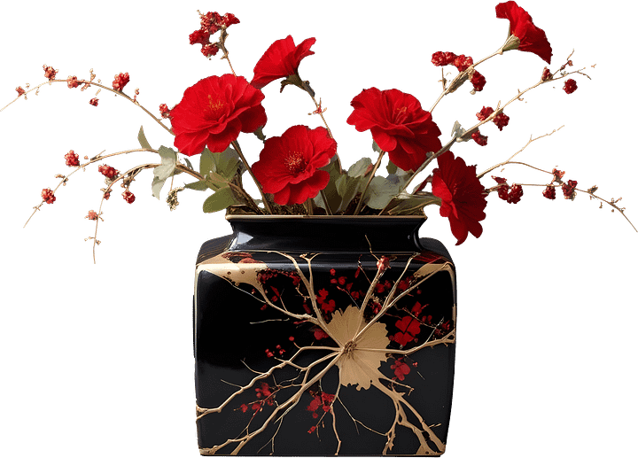Kintsugi Elegance – Black and Red Vase PNG product image (1)