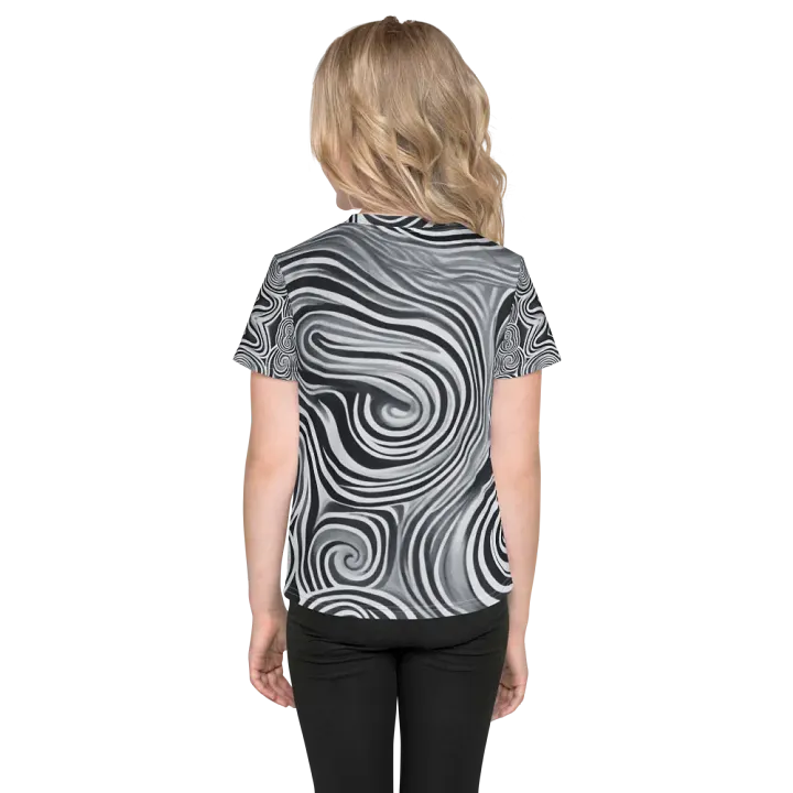 Funky Black and White Noir Liquid Tie-Dye Kid's and Toddler's Crew Neck T-shirt product image (2)