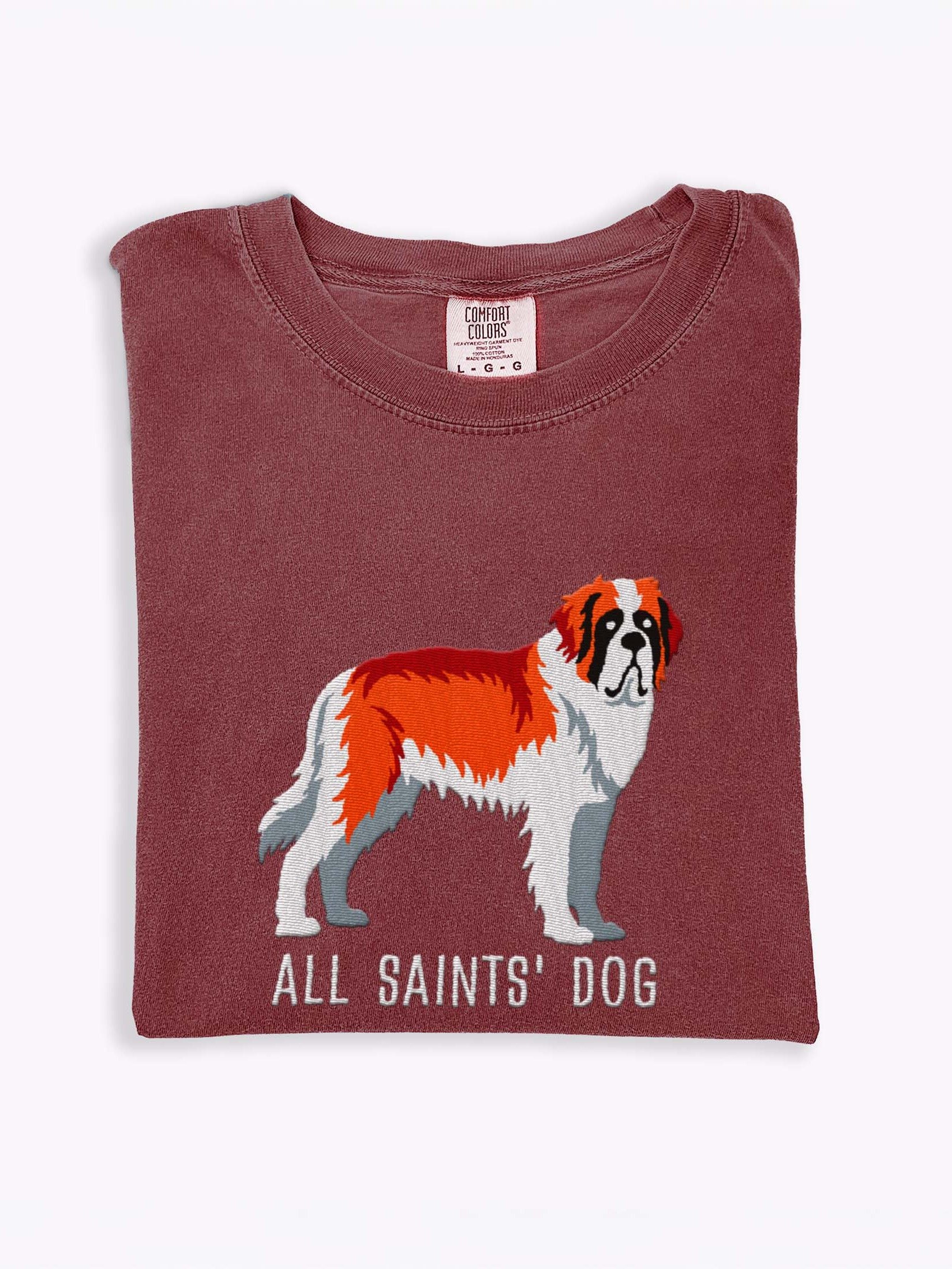 All Saints' Dog T-Shirt(Embroidered) of a Saint Bernard(Red & White) product image (1)