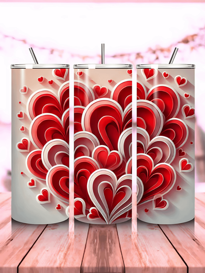 Elegant Hearts Valentine 20 oz Tumbler Wrap – sublimation PNG design template, instant digital download product image (1)