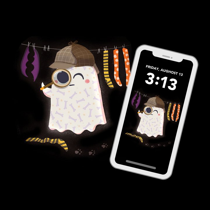 Little Ghost Sherlock Bones - Digital Wallpaper for Mobile Phone product image (2)