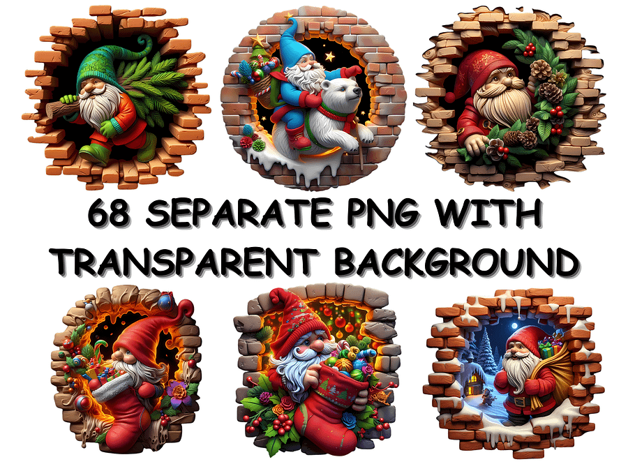 3D Style Gnome Christmas PNG, Clipart, Instant Download, Transparent Xmas Bundle product image (4)