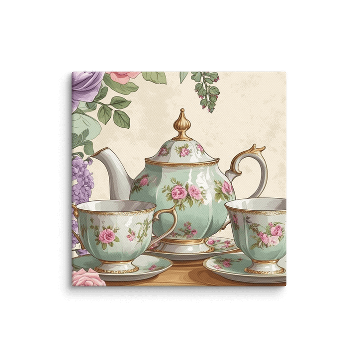 Vintage Floral Tea Set Canvas Print product image (1)