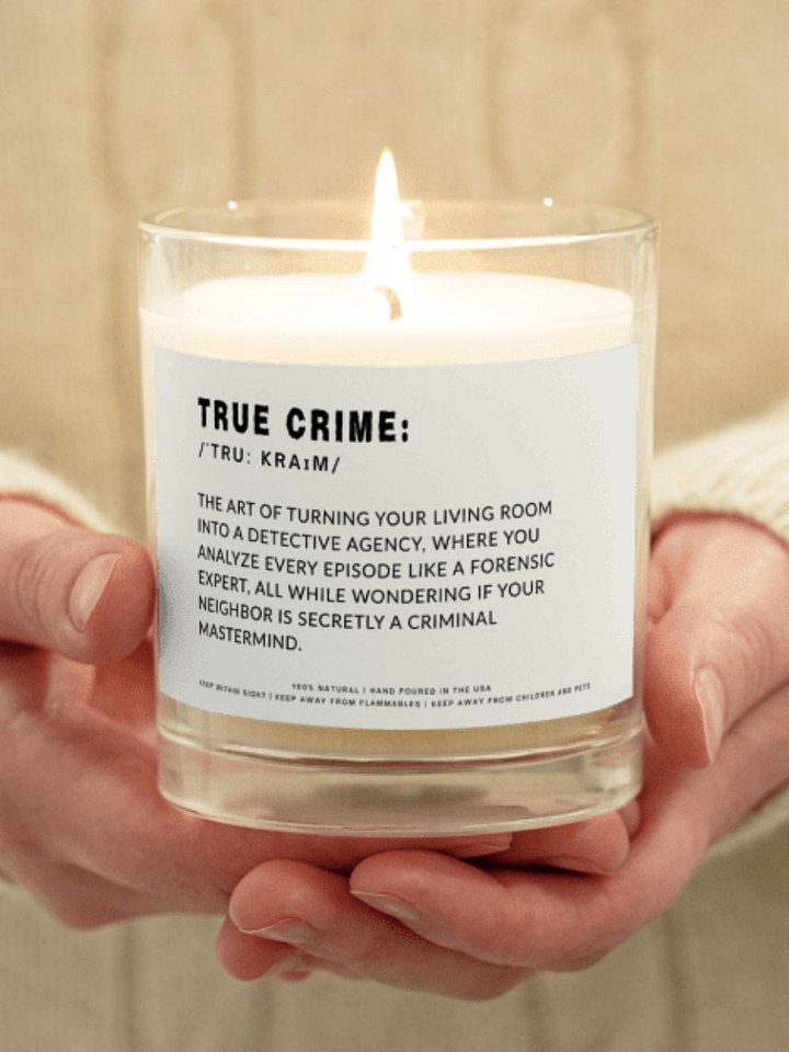 Funny Candle for a True Crime Lover with Definition Label - Soy wax vegan candle product image (1)
