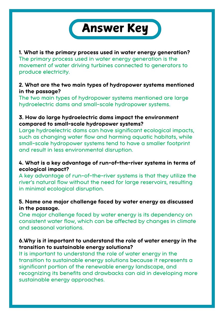 Water Energy READING PASSAGE WITH QUESTIONS WORKSHEET product image (4)