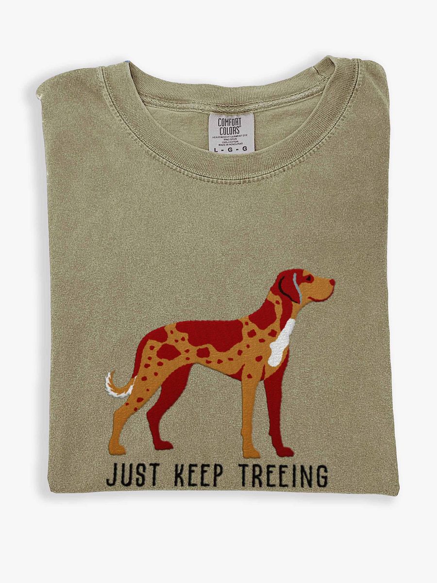 Just Keep Treeing T-Shirt(Embroidered) of a Catahoula Leopard Dog(Red Leopard) product image (1)