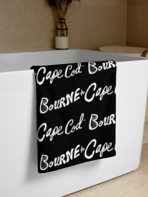BRN.2C.C.™ | Coastal Classic Beach Towel | All-Over Horizontal Logo Print | Vibrant Colors for Salty Souls | White Logo on Black product image (2)