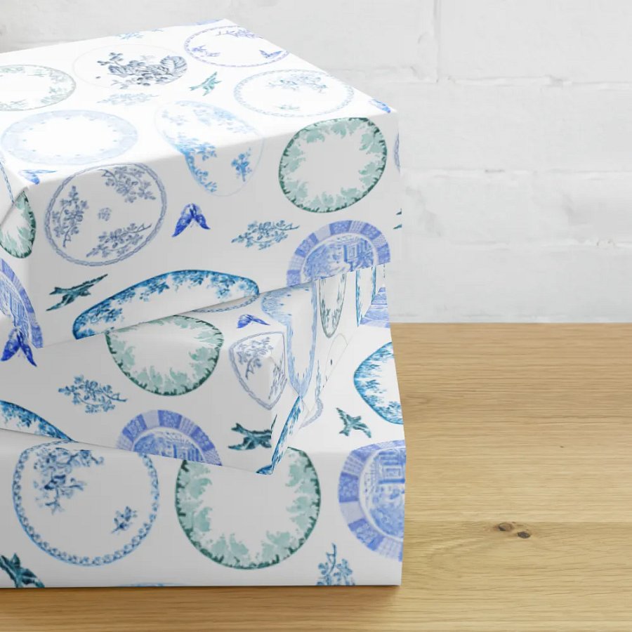 French Antique Plates | BLUE Wrapping Paper product image (11)