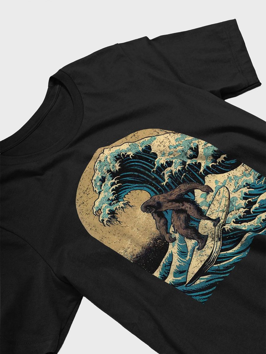 Surfing Bigfoot Distressed Graphic T-Shirt - "Great Wave off Kanagawa" Parody Tee product image (4)