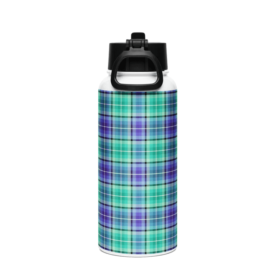 Bright Green and Purple Plaid Water Bottle product image (3)