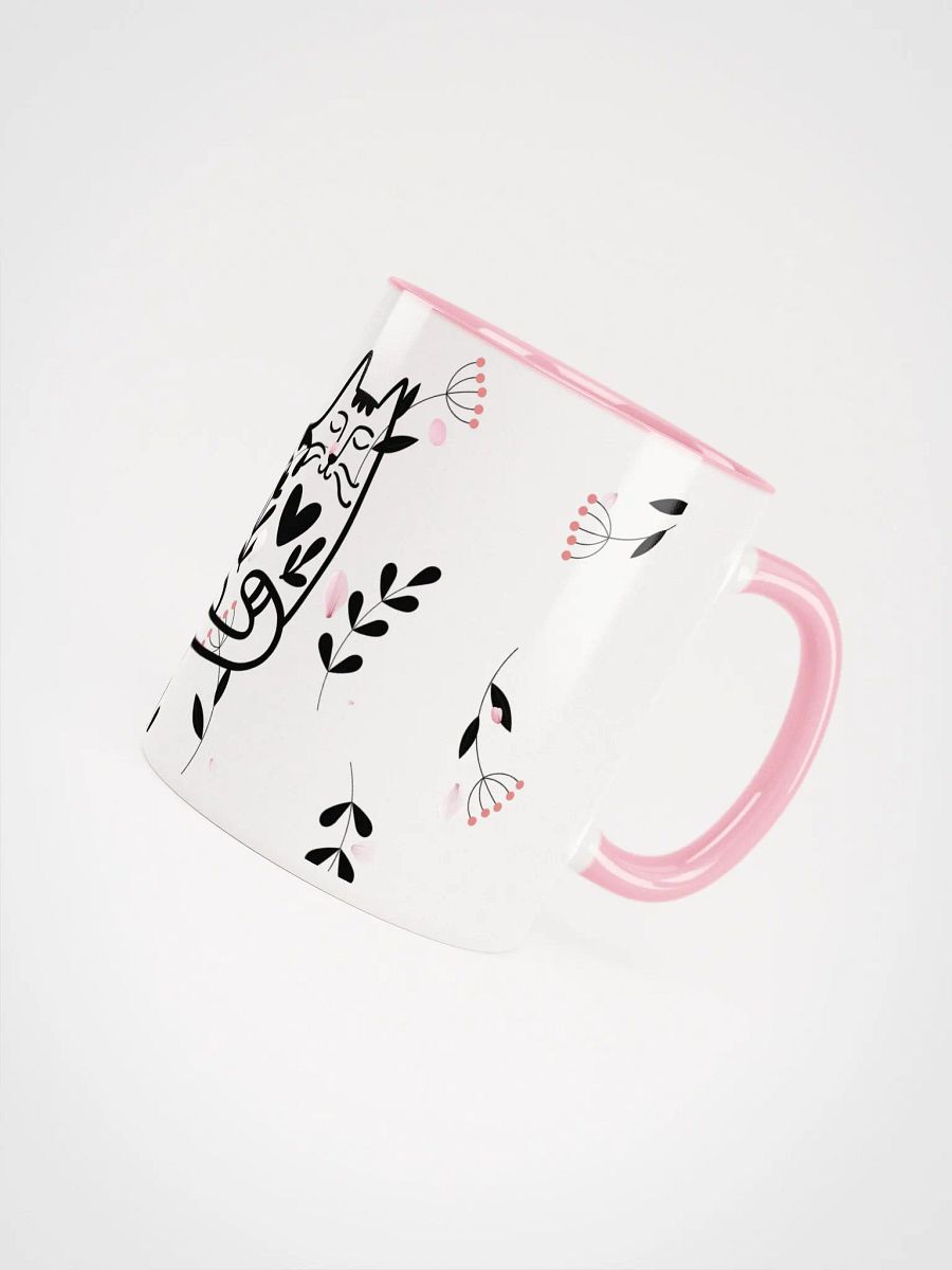 Whimsical Folk Art Cat Love Ceramic Mug|Housewarming Birthday Gifts Cute Mug (PINK) product image (4)