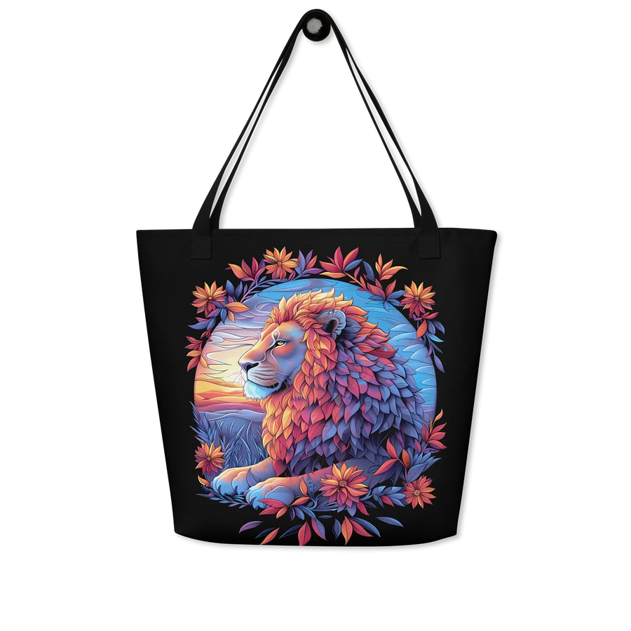 Tote Bag: Tranquil Lion Sunset Backdrop Quiet Courage Stylish Floral Art Style Design product image (8)