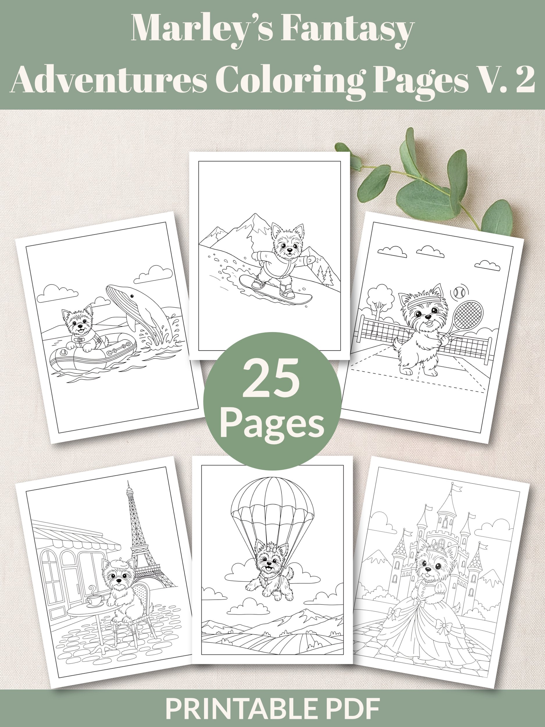 Printable Cute Yorkie Dog Fantasy Adventures Coloring Pages Volume 2 – 25 Fun Designs product image (1)