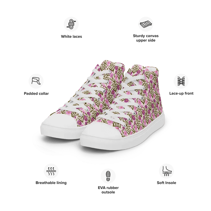 Corncockle Bouquet - Pink and Green - Women High Top Canvas Shoes product image (1)