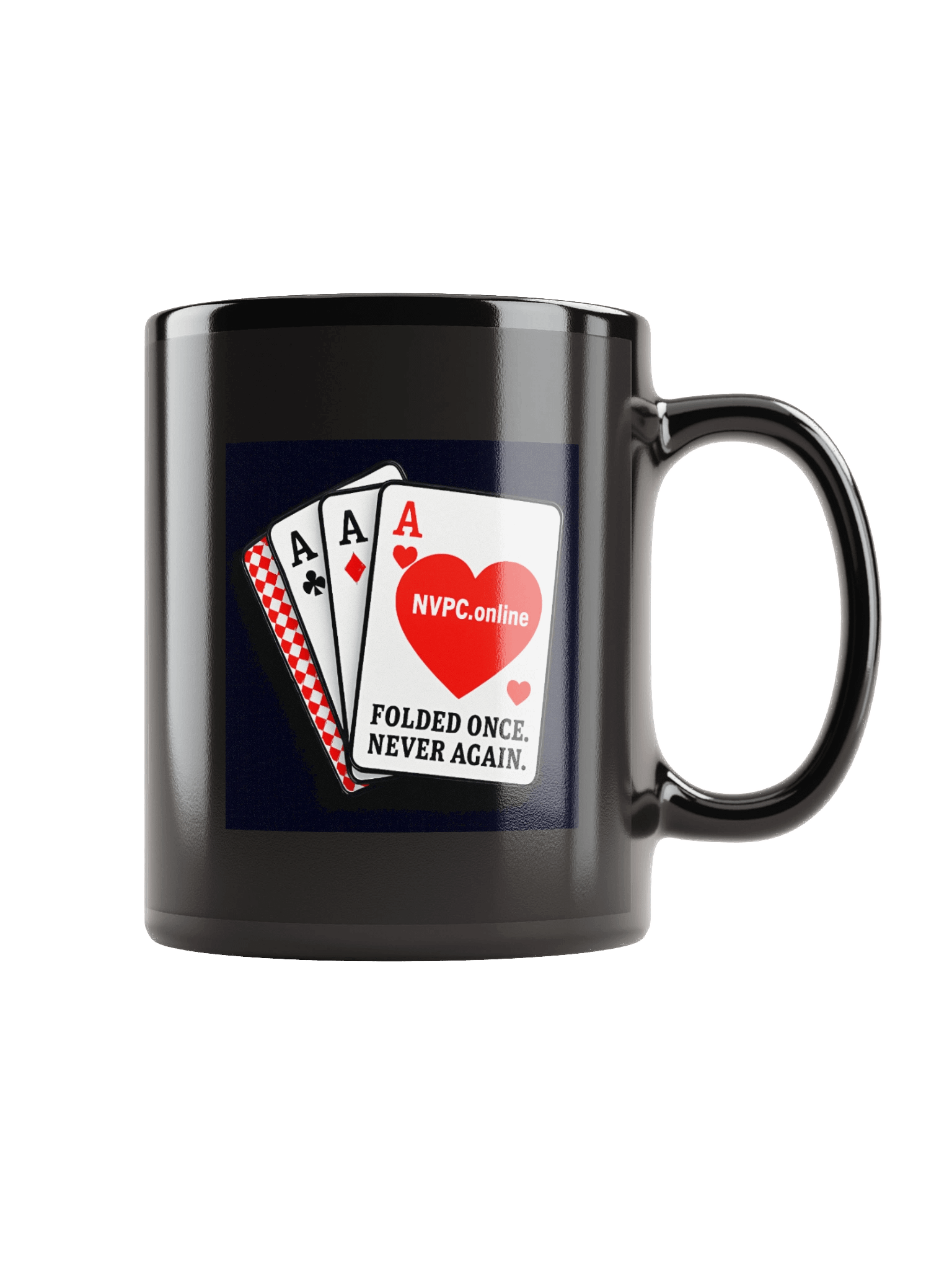 Black "Folded Once - Never Again" Mug - Red Heart Edition product image (1)