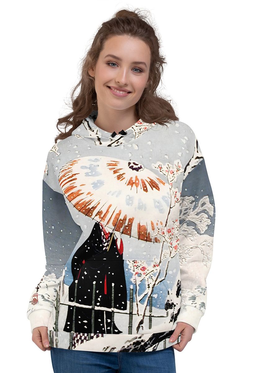 Plum Tree and Snowy Evening All-Over Print Recycled Unisex Hoodie product image (3)