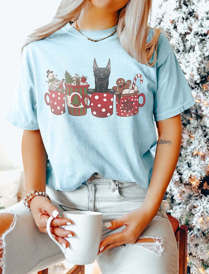 Cute Great Dane in a Christmas Cup T-Shirt | Funny Christmas Pup in a Cup product image (6)