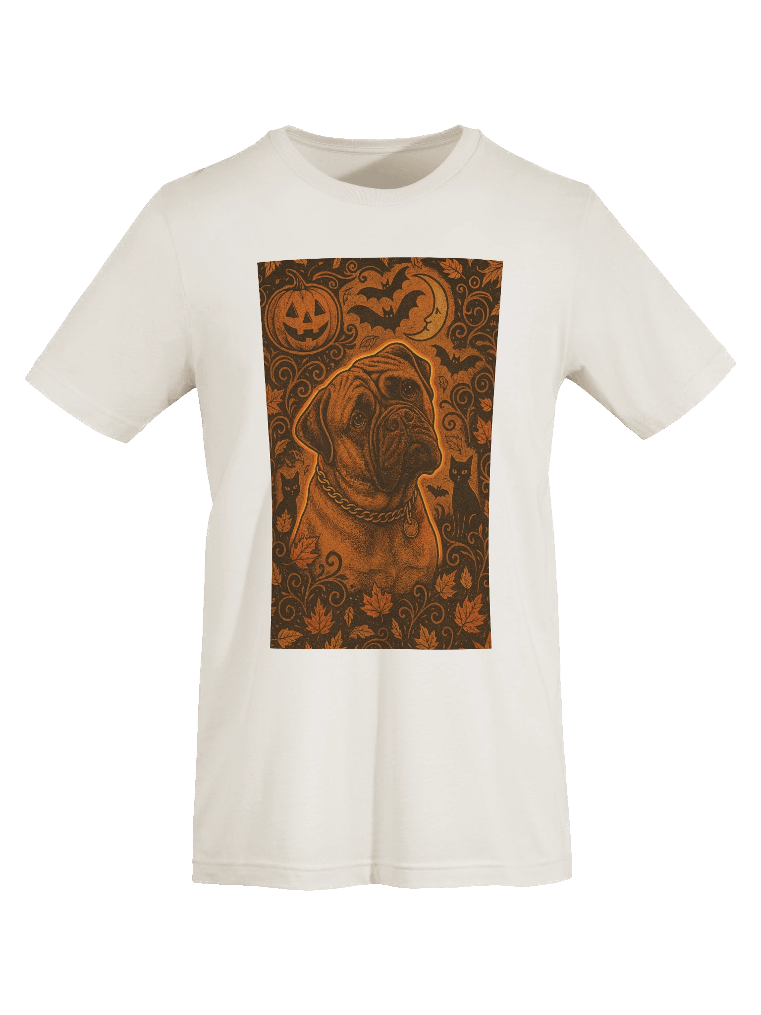 Spooky Bullmastiff Halloween Tee – Retro Jack-O’-Lantern & Black Cat Design product image (7)