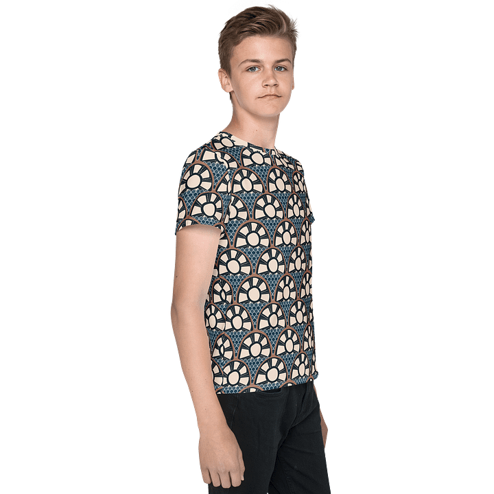 🌅 YOUTH | Boys’ | Art Deco Sunset & Waves Tee – All-Over Print | Coastal Explorer Edition 🧭 product image (2)