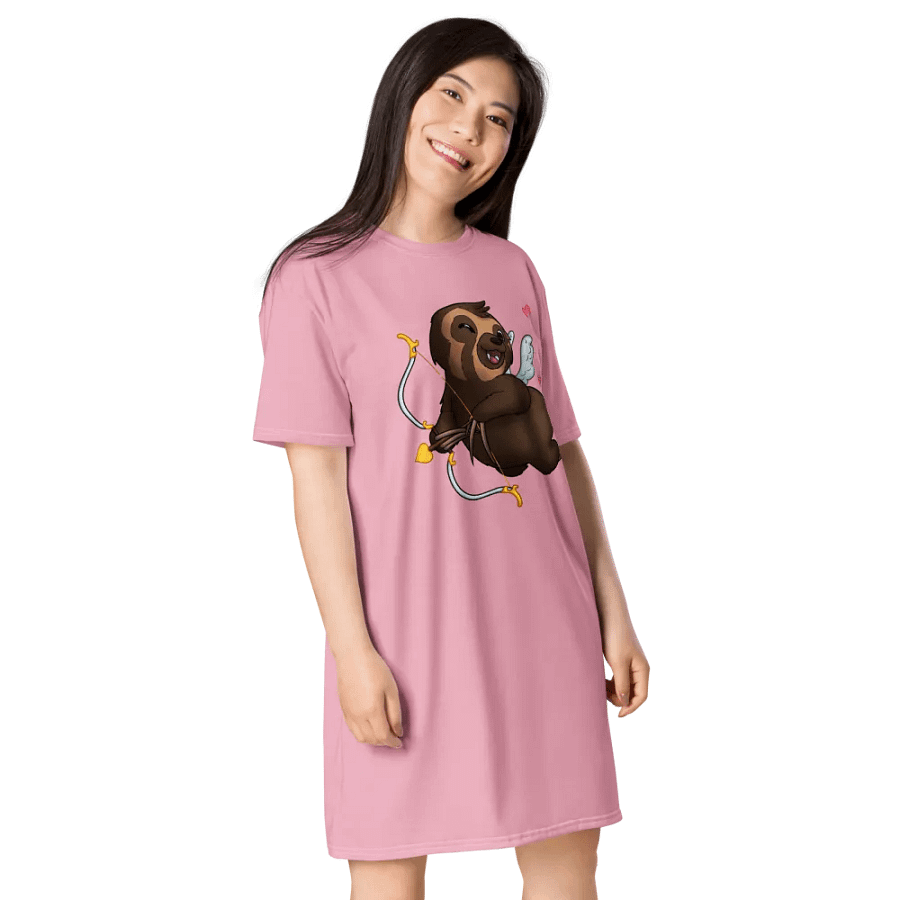 Pink Cupid Sloth Love T-Shirt Dress product image (4)