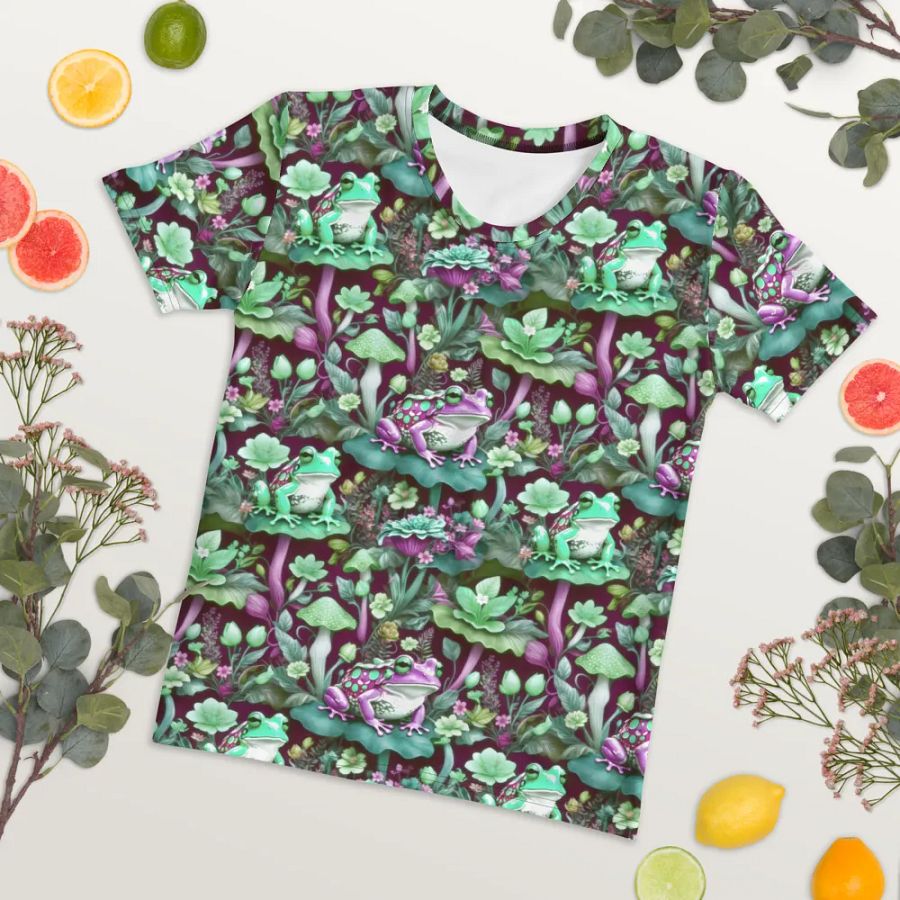 Mushroom Frogs Floral All Over Print T-shirt product image (7)