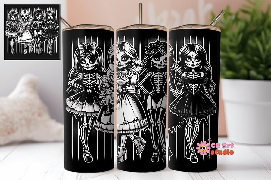 Black Sassy Girls Doll Tumbler Wrap PNG product image (1)