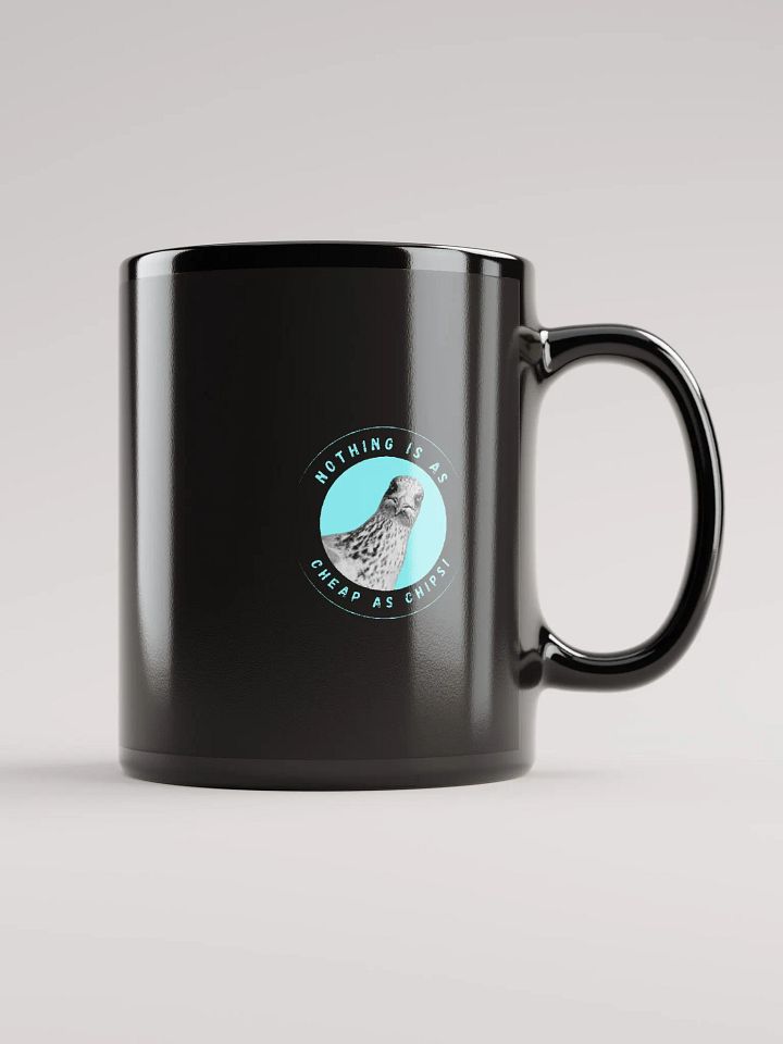 Gavin the Gull - Nothing is as Cheap as Chips Sky Blue Black Glossy Mug product image (1)