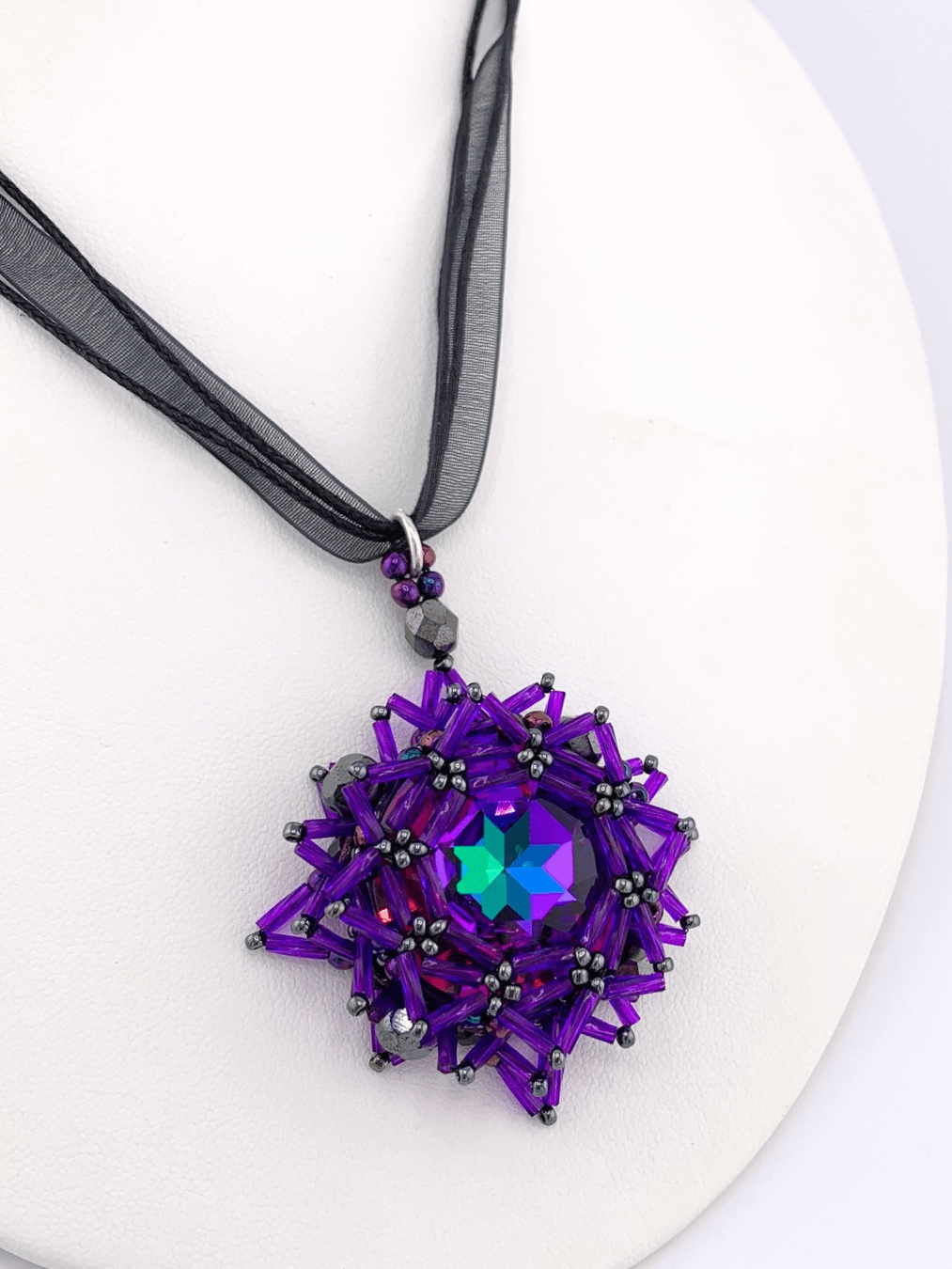 Mirage Bloom Hand Beaded Crystal Statement Necklace - Purple product image (2)