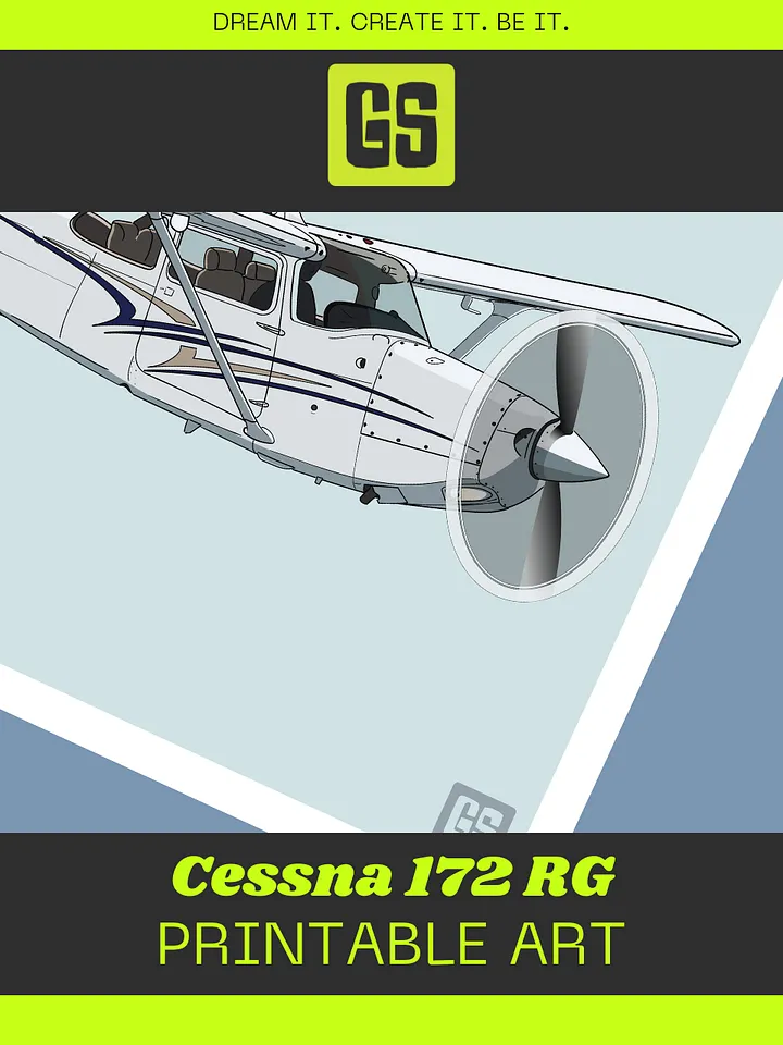 Cessna 172 RG Printable Aviation Wall Art Landscape Blue Background Fill with White Background product image (2)