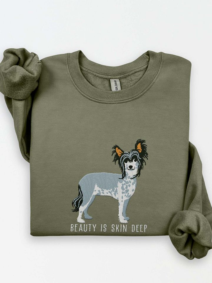 Beauty Is Skin Deep Sweatshirt (Embroidered) of a Chinese Crested Dog(Black) product image (1)