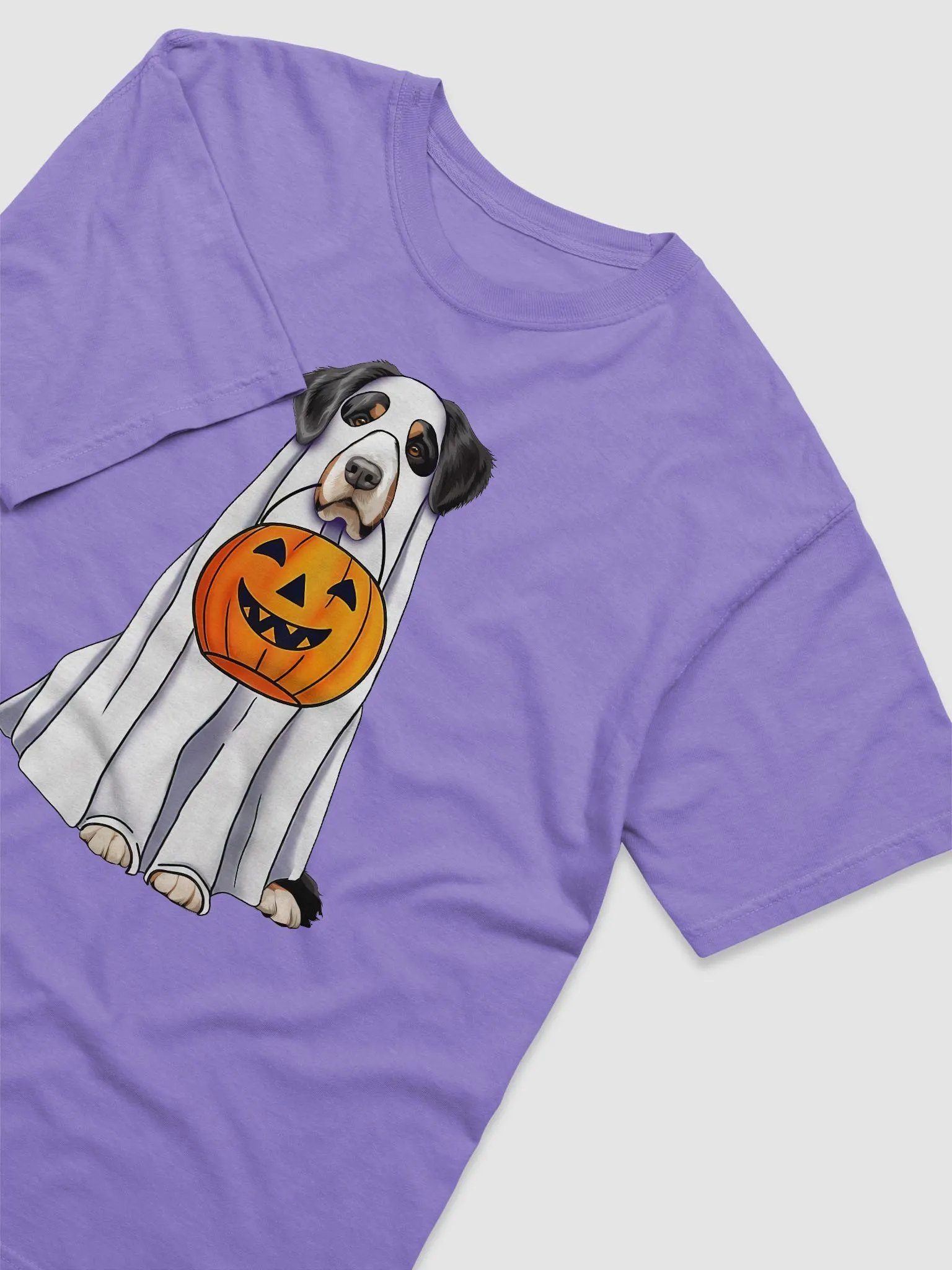 Bernese Mountain Dog Halloween Tee | Funny Halloween Berner Wearing a Ghost Costume with Pumpkin Basket product image (23)