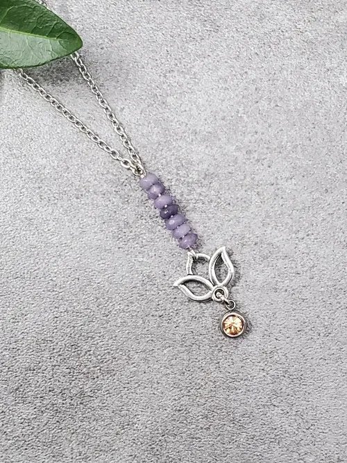 Lavender Amethyst & Lotus Flower Necklace – Intuition • Calm • Spiritual Awakening product image (3)