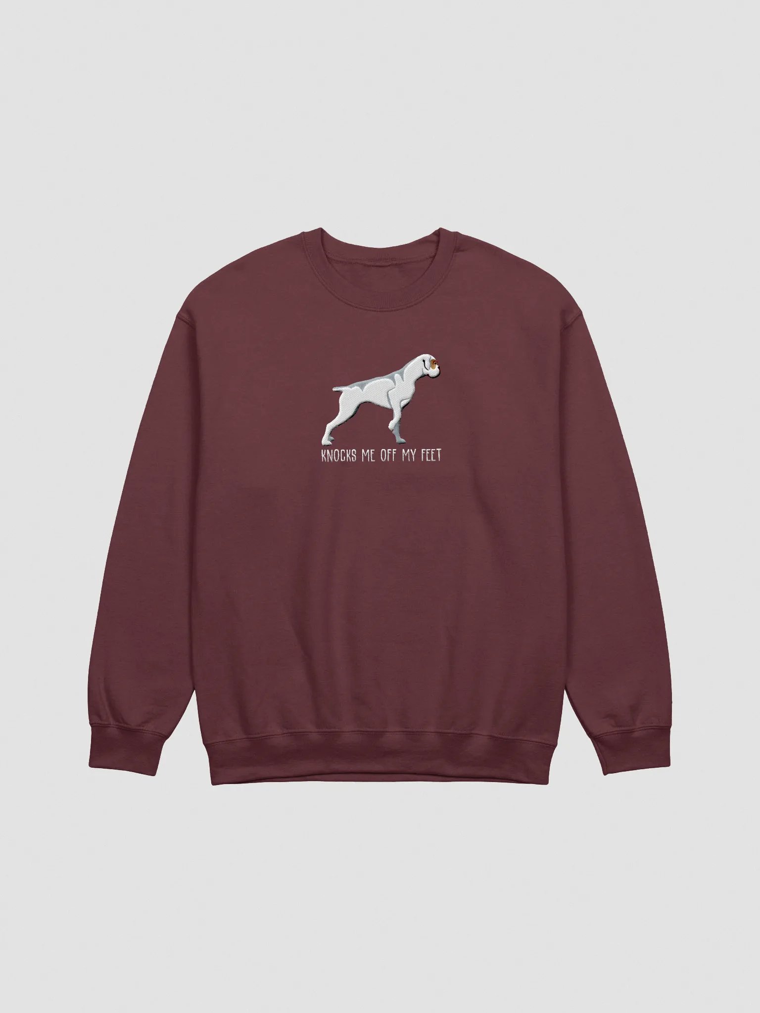 Knocks Me Off My Feet Sweatshirt (Embroidered) of a Boxer(White) product image (3)