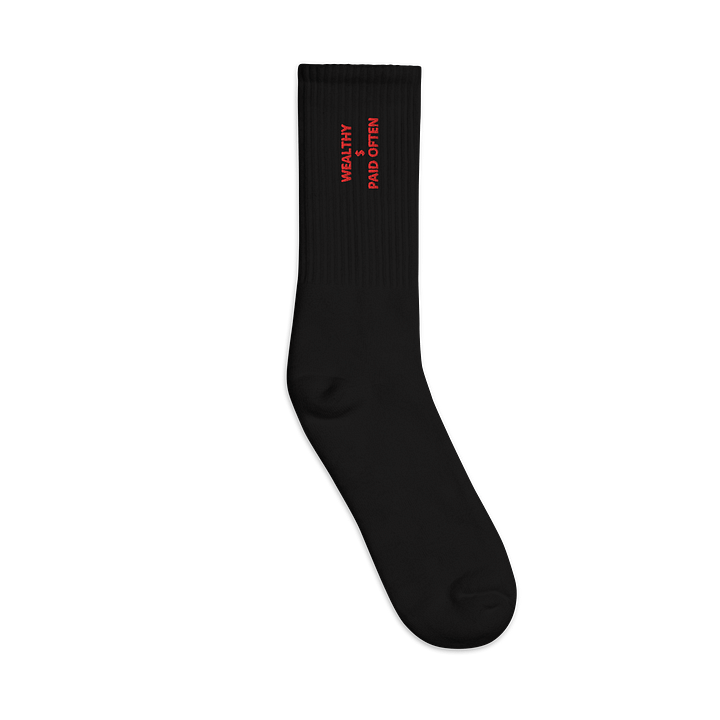 RED STAMPED WEALTHY $ PAID OFTEN Crew Socks product image (2)