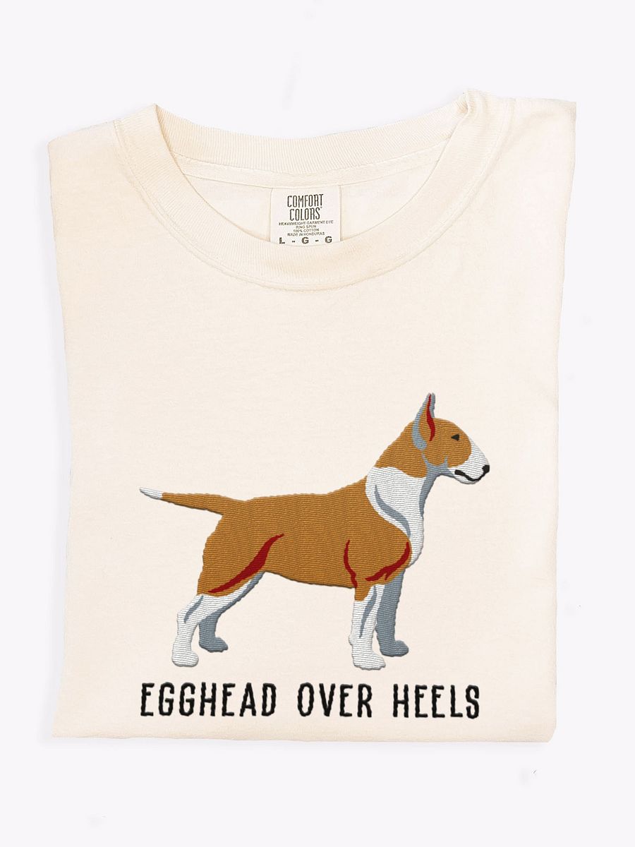 Egghead Over Heels T-Shirt(Embroidered) of an English Bull Terrier(Fawn) product image (1)