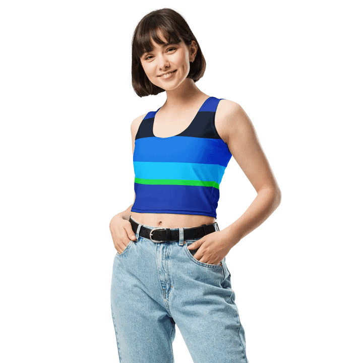 Blue/Green Color Block Crop Top T-Shirt product image (1)