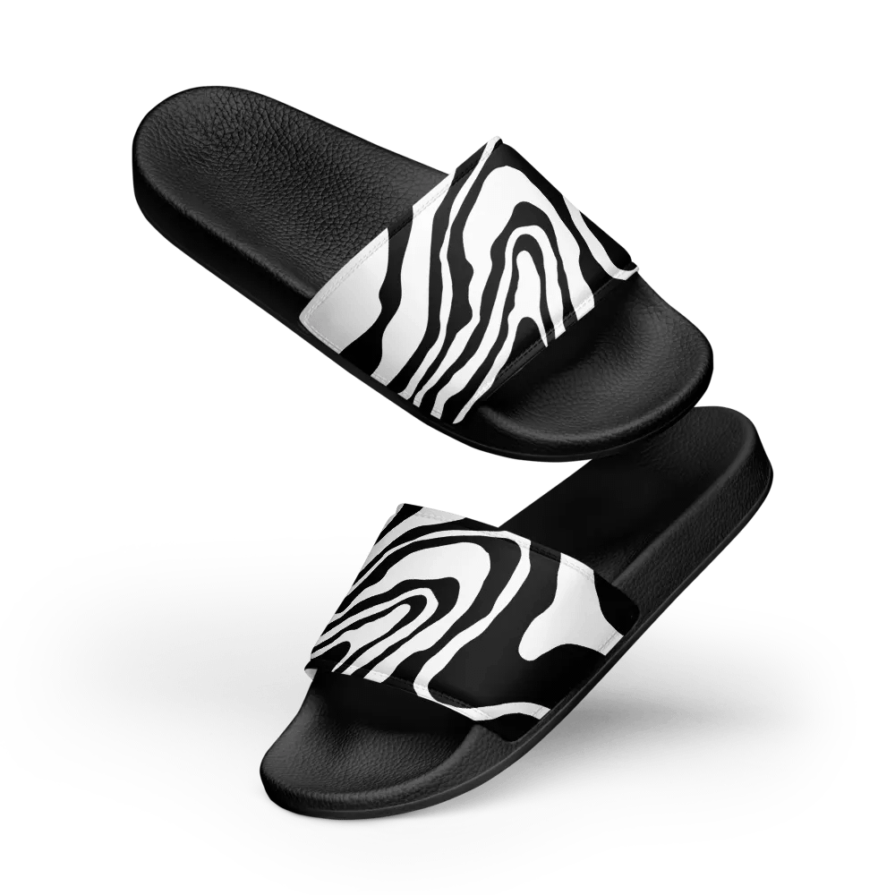 B/W Monochrome Printed Waves Men's Slides product image (9)