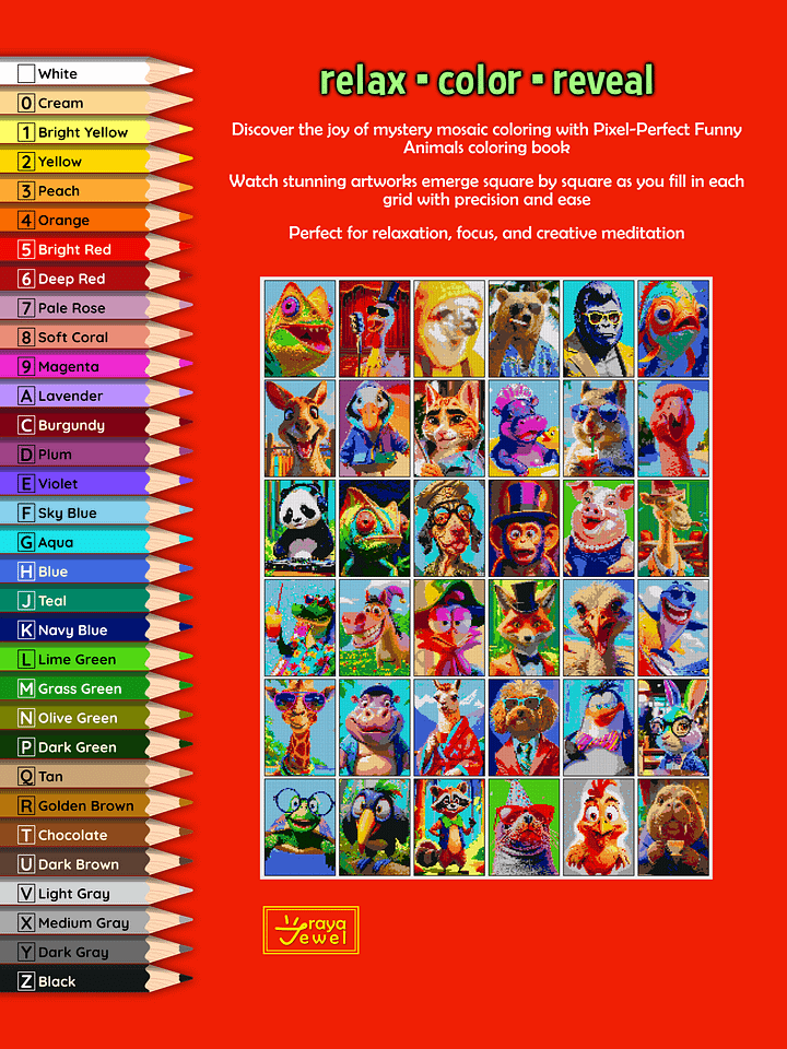 Pixel-Perfect Funny Animals Mystery Mosaic Color By Number: Pixel Art Digital Coloring Book with 36 Illustrations product image (2)