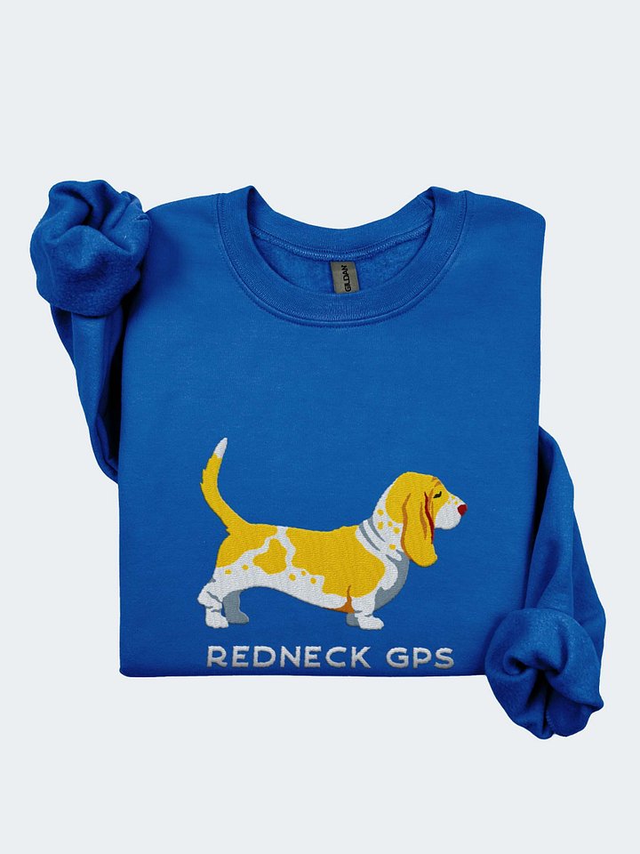 Redneck GPS Sweatshirt (Embroidered) of a Basset Hound(Lemon) product image (1)