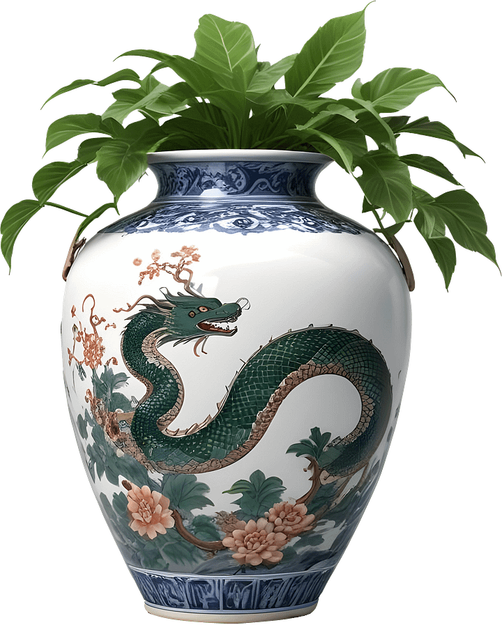 Chinese Art – Green Dragon Vase Illustration for Creative Projects PNG product image (1)