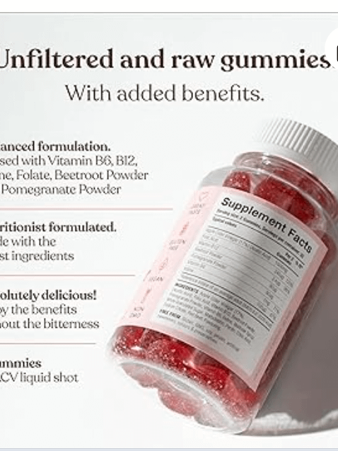 Apple Cider Vinegar Gummies with The Mother 1000mg | Enhanced with Vitamin B12 & Folic Acid | 60 Vegan ACV Capsules with Pomegranate & Beetroot Powder | Natural Ingredients by Free Soul product image (4)