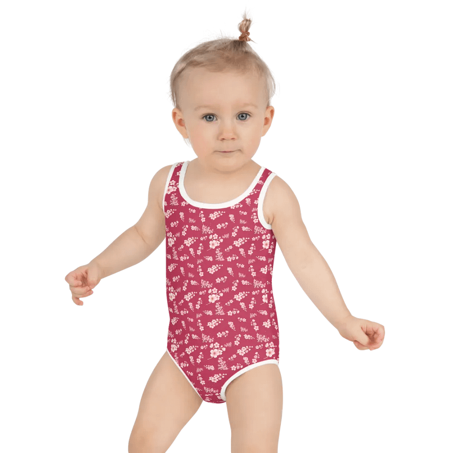 Cherry Blossoms on Magenta Kids One Piece Swimsuit product image (5)