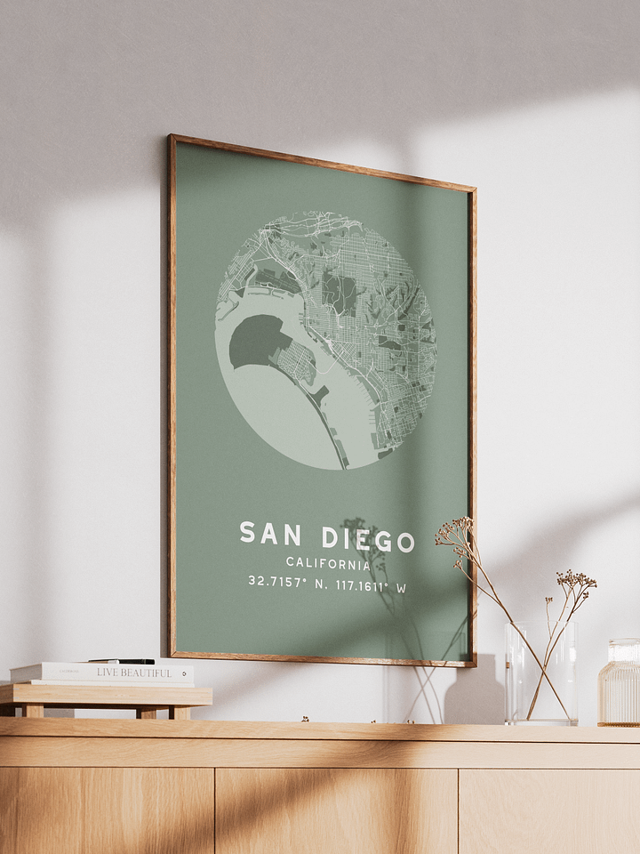 San Diego Street Map Poster – Sage Green Minimalist Circular City Art product image (2)