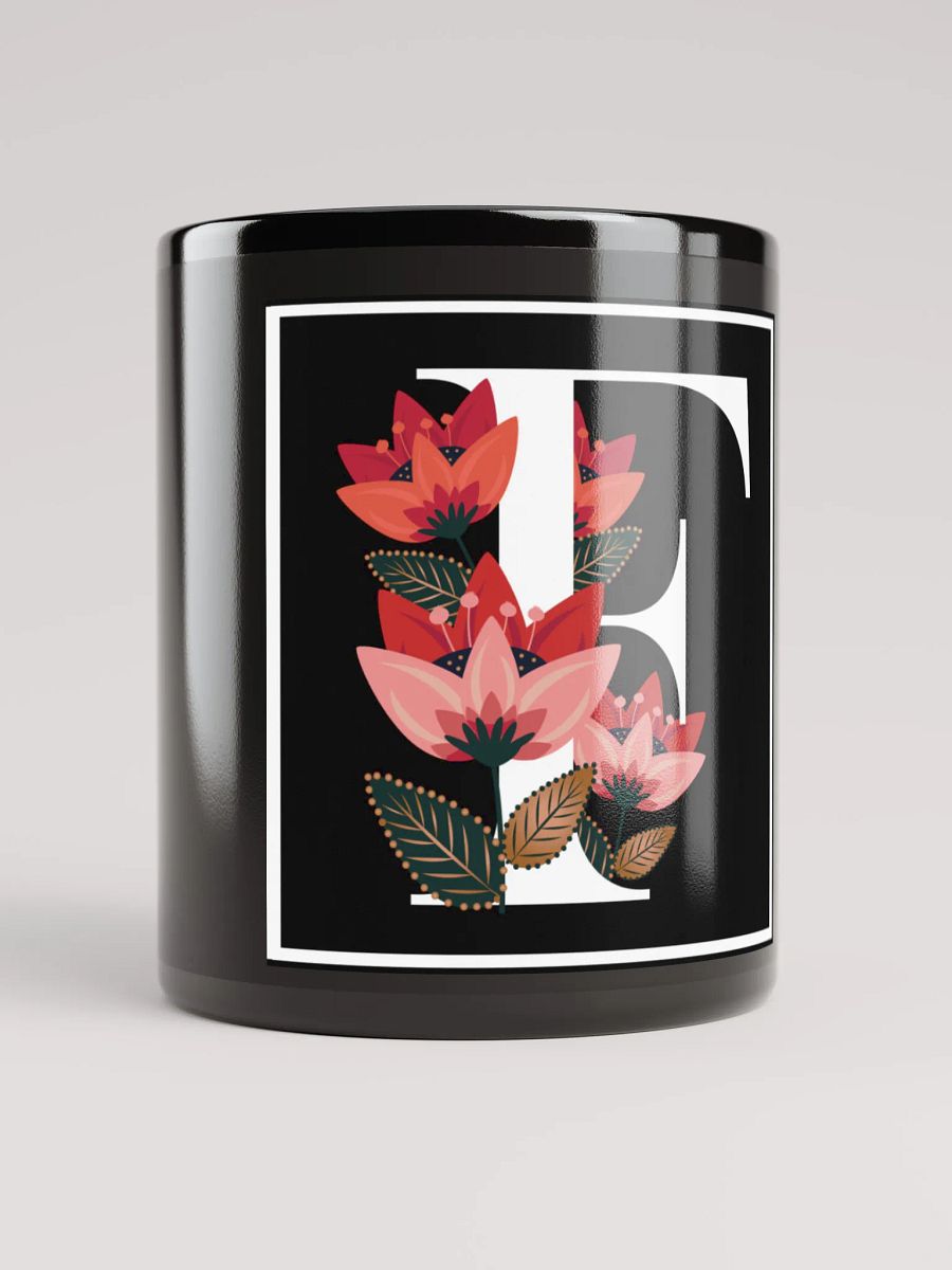 Elegant Floral Letter F Black Glossy Mug product image (10)