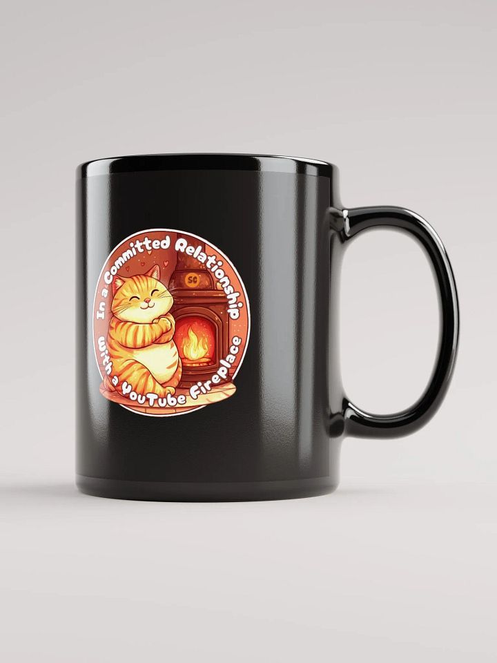 Cozy Cat - In a Committed Relationship with a YouTube Fireplace | Black Glossy Mug product image (2)